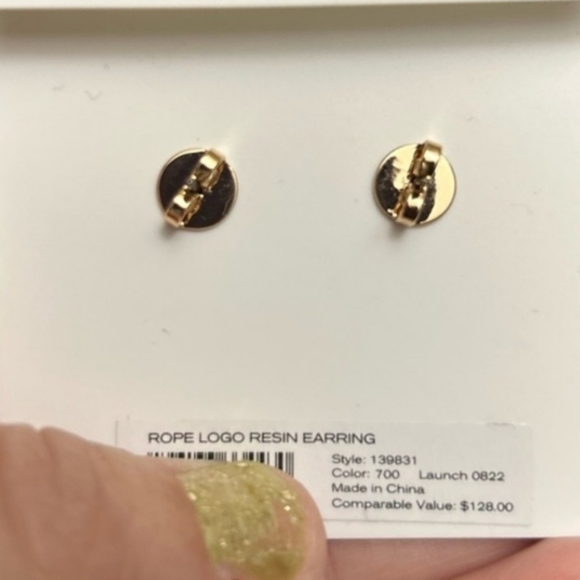 TORY BURCH ROPE LOGO STUD EARINGS - Picture 3 of 4